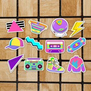 90s Aesthetic Sticker Pack of 12 Vinyl Stickers - Waterproof Die Cut Sticker Set